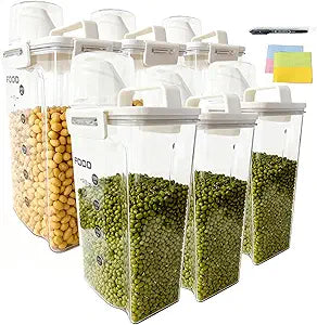 6-Pc Airtight Cereal Storage Containers Set(1.8L3 & 2.5L3), Cereal Containers Storage with Pour Spout & Measuring Cup, BPA-Free Plastic Canisters for Rice, Flour, Pet Food Kitchen Pantry