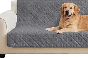 Pawfinity Waterproof 4 Seat Couch Cover for Dogs, Washable Pet Blanket, Paw Print Quilted, Pet Hair Resistant, Scratch-Resistant Furniture Protector for 4 Cushion Sofa and Large Bed, 82x120 Inch, Grey