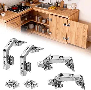 4-Pack 180 & 135 Soft Close Half-Overlay Corner Cabinet Hinges Kit for Lazy Susan Bifold Doors, Hydraulic Hinge Set with Dampers for Pie Cut Corner Kitchen Cabinet, 4x180+4x135