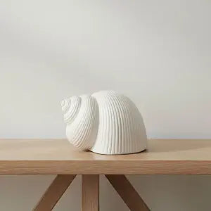 Coastal Ceramic Figurine for Home, Bathroom, Office, and Room Decor - Seashell Inspired Ornament for Living Room Styling - Modern Sculpture for Shelf and Coffee Table Display- 4", White