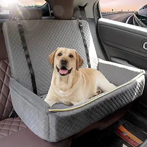 Large Dog Car Seat Under 60 lbs or 2 Small Dogs,Dog Bed for Car Back Seat with Seat Belt Fixation,The Seat Fabric Soft and Comfortable,Size is 31.5in x 20in x 21.5in,Removable and Washable.(Grey)