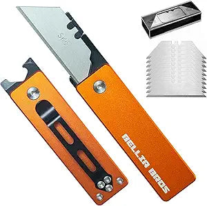 EDC Utility Knife Spin Open Aluminum Alloy Box Cutter Quick Change Blade with 10 Extra Blades (Orange)