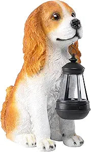Afirst Dog Garden Statue - Outdoor Decor with Solar Lantern Valentine's Day Gift Lovely American Cocker Spaniel Figurine Patio Lawn Yard Art Ornaments Housewarming Gift
