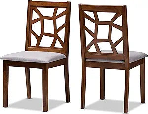 Baxton Studio Abilene Mid-Century Grey Fabric Upholstered and Walnut Brown Finished Dining Chair