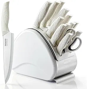 RAXCO Knife Set with Block,12-Piece Stainless Steel Kitchen Knives for Professional Cutting,White