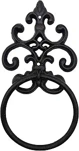 Comfy Hour Victorian Scroll Decorative Towel Ring, Heavy Duty Cast Iron Hand Towel Holder for Bathroom, Vintage Rustic Wall Mounted Metal Hanger, Aged Old Fashioned Black, 1 Unit
