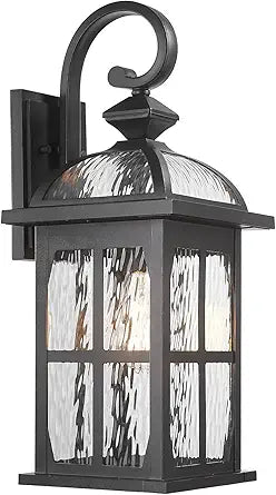Exterior Wall Sconce Outdoor Waterproof Wall Lights Fixtures Water Ripple Glass Shade 22 Inch Height Black Outdoor Wall Lamps for Patio Yard Garage Doorway