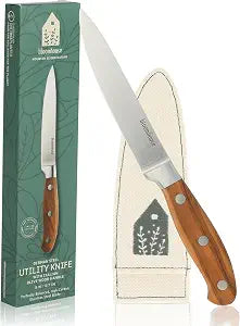 Bloomhouse - Two Time Oprah's Favorite Things Winner - 5" Utility Boning Kitchen Knife German Stainless Steel Blade w/Forged Italian Olive Wood Handle Full Tang for Meat Poultry & Precision Cutting