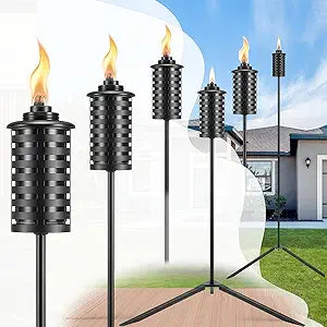 6 Pack Garden Torch with Tripod Footprint, 55 Inch Outdoor Metal Torch Garden Dcor, Upgraded Home Citronella Torches, Metal Light Torches for Any Yard, Pathway, Backyard