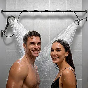 Dual Shower Head with Handheld for Couples: High Pressure Double Shower Heads for Two People - Adjustable Two Showerhead System with 3 Flow Settings Fits 2 Person Bathroom (Black)