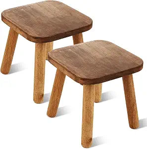 2 Pack Wooden Step Stools for Adults 9.4''H Wood Plant Stool Small Wooden Stool for Bathroom, Bedroom, Livingroom, Kitchen