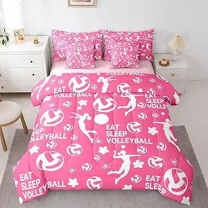 Feelyou Pink Volleyball Comforter Set Twin Size 7 Pcs Bedding Set Kids
