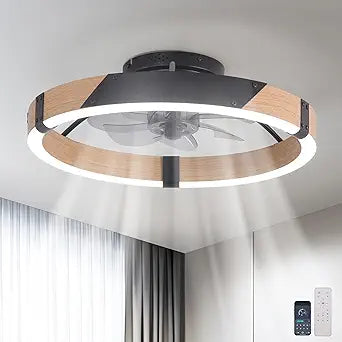 Garwarm 20IN Low Profile Ceiling Fans with Lights and Remote, 30W Fandelier Ceiling Fan Flush Mount,3000K-6500K Dimmable Bladeless LED Fan Light for Bedroom Kitchen Living Room Dining Room
