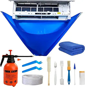 13psc Small Mini Split Cleaning Kit Bag for Home Air Conditioner - Includes Waterproof Cleaning Bag, Vent Brush & Tools for Wall Mounted/Ductless AC Units | Fits Small to Large Split Systems.