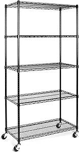 Seville Classics UltraDurable Heavy Duty NSF Solid Steel Wire Rack Storage Unit, Organizer for Garage, Warehouse, Office, Restaurant, Classroom, Kitchen, Black, 5-Tier Shelving, 36" W x 18" D