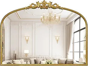 WallBeyond Gold Vintage Mirror for Vanity 32x24 Inch, Gold Antique Mirror with Ornate Frame, Arched Vintage Wall for Bathroom, Living Room, Fireplace, Entryway