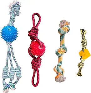 Snugarooz Rope Raiders Bundle for Large Breeds  Feel'N Spikey, Spikey Beast, Knot So Cube & Get'N Knotty  Assorted Colors  Interactive Textures & Toss Playtime
