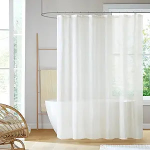 Madison Park Anna Sheers Shower Curtain, Textured Striped Accent Design, Modern Mid-Century Bathroom Decor, Machine Washable, Fabric Privacy Screen 72x72, Ivory