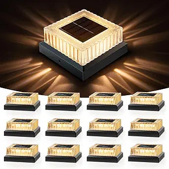 APONUO Solar Post Cap Lights, 12-Pack IP65 Waterproof for 4x4 Posts, 20 Lumens Deck Post Lights Solar Powered Outdoor  Perfect for Fence, Patio, Garden,Decor, Black