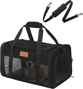 Pet Carrier Airline Approved for Pets Up to 10 Lb, 17x11x9.5 in | Underseat, Top & Side Entry Soft Dog Cat Travel Carrier with Safety Zippers & Anti-Scratch Mesh for Small Cat and Dog, Black