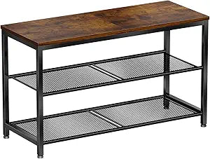 Shoe Rack Bench, 3-Tier Shoe Storage Organizer, Holds Up to 300 lb, 30.7" x 12.2" x 18.1" Inches, for Entryway Bathroom Bedroom, Rustic Brown and Black