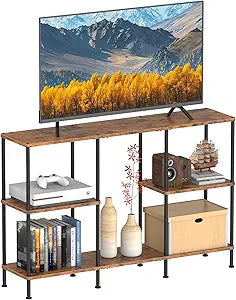 50 Inch TV Stand, Tall Entertainment Center with Open Storage Shelves,3 Tier Tall Farmhouse TV Console Table for Small Spaces, Media Cabinet Rustic Entertainment Center for Living Room Bedroom, Brown