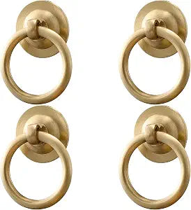 RZDEAL 4 Pack Solid Brass Cabinet Pulls Ring Drawer Pulls, Gold Kitchen Cabinet Handles Brass Brushed Drawer Handles