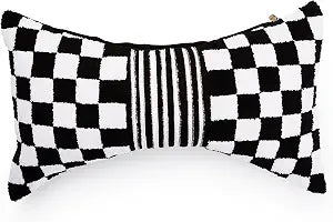 MACKENZIE-CHILDS Lumbar Throw Pillow, Decorative Polyester Pillow for Living Room, 11x20, Black Check Bow