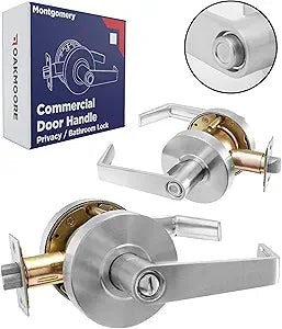 Commercial Bathroom Door Handle with Lock | Privacy Commercial Door Locks | Grade 2 Restroom Door Handle Lever | For Offices & Industrial Use | UL CUL & ADA  Nickel Chrome Finish  ANSI A156.2