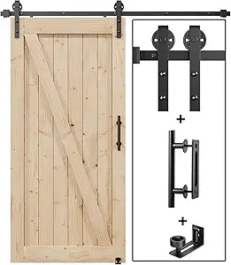 EaseLife 6.7FT Sliding Barn Door Hardware Track Kit & Handle,Big Industrial Spoke Wheel Pulley,Wall Mount,Slide Smoothly Quietly,Easy Install,Black,80" Track Fit for 36-38" Wide Opening (No Door)