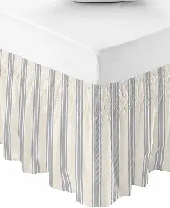Blue Striped Bed Skirt Queen Size 16 Inch Drop, Adjustable Elastic Bedskirt Dust Ruffle for Queen Bed, Modern Farmhouse Stripes Rustic Wrap Around Bed Skirts Luxurious Pleated Bed Frame Cover