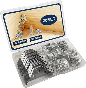 20-Pack Stainless Steel Triangle Braces w/ Screws for Wood Furniture