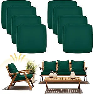Mindsoft 8 Pcs 24"x24" Patio Cushion Covers Outdoor Cushion Covers Replacement High UV Resistant Anti Slip Waterproof Patio Chair Seat Slipcovers for Outdoor Furniture(Dark Green)
