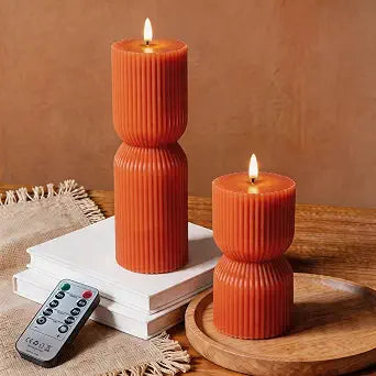 2 Pack Stripe LED Candles with Timer Remote Control Battery Operate