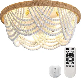 Ceiling Fans with Lights and Remote - Bulbs Included, Caged Fandelier with Handcrafted Beaded Dcor 19 inches Reversible Flush Mount Installation Ceiling Fan, White