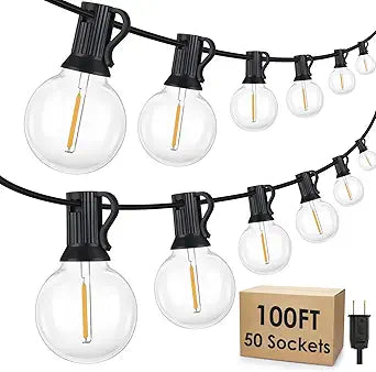Mlambert 100Ft LED Outdoor String Lights, Dimmable Patio Lights, Waterproof Shatterproof 53 G40 Globe Bulb String for Backyard Bistro-Black 1 Pack