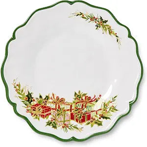 Holly Tree Christmas Salad Plates  Set of 4 Melamine Holiday Plates with Festive Tree Design, Durable and Break-Resistant, and Dishwasher Safe