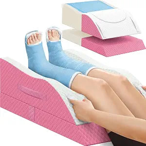 CushZone Leg Pillow, Leg Elevation Pillow with Pad and Memory Foam, Height Adjustable Bolster Pillow for Legs, Leg Pillow Elevation Blood Circulation, for Post-Surgery, Pink & White