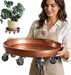 Rolling Planter Caddy(470lbs Capacity), Heavy Duty Metal Plant Stand with Brake Wheels Plant Dolly Mover Plant Pot Tray Saucer for Indoor Outdoor 18inches Copper