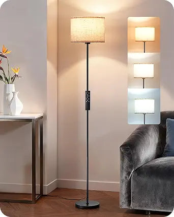EDISHINE 2 Lampshades Modern Floor Lamps for Living Room Black