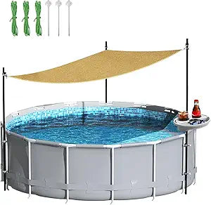Pool Shade Set for 11-16 Ft Above Ground Pools - UV-Resistant Shade Sail Triangular 10'x10'x10' with Storage Tray, Outdoor Sun Shade Canopy with Poles for Deck, Patio, Garden, Pool Accessories