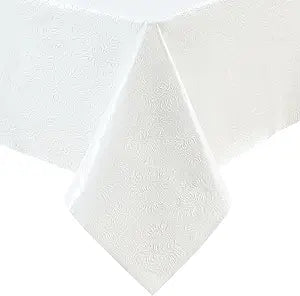 Floral Embossed Print 3-Yard Cut-to-fit Vinyl Table Pad, White - 54" W x 108" L
