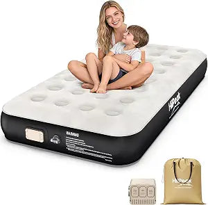 HiiPeak Luxury Twin Air Mattress with Built in Wireless Removable Pump, Single Air Mattress Soft Suede Topper Inflatable Mattress, Portable Air Bed for Camping, Guests, Home and Garden 10'' Height