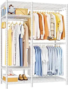 Ulif F7 Medium Garment Rack, Heavy Duty Clothes Rack, Clothing Racks for Hanging Clothes, 6-Tiers Freestanding Portable Closet Storage Rack 45'' W  14.6'' D  76.6'' H, Max Load 750 Lbs, White