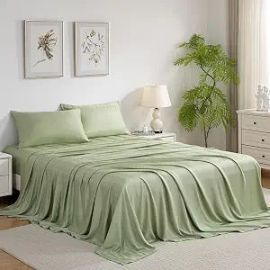 IKIFLY 4PC King Size Sheet Sets, Breathable Cooling Sheet, Sage Green