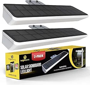Brighticonics 2Pck Solar Address Sign Light  IP65 Waterproof Easy Install, Auto Dusk-to-Dawn On/Off  Outdoor Light for Business, Lease, Real Estate Sign Post  LED Signboard Gifts  Cold White 6000K