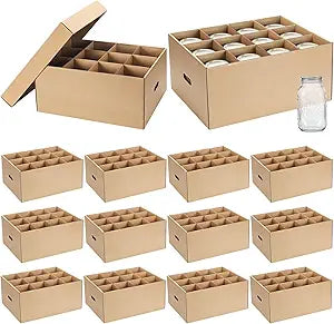 Menkxi 12 Pcs Mason Jar Storage Box 32 oz Regular or Wide Mouth Stackable Storage Organizer Mason Jar Containers Canning Box with Handles Cardboard Can Stack for Moving