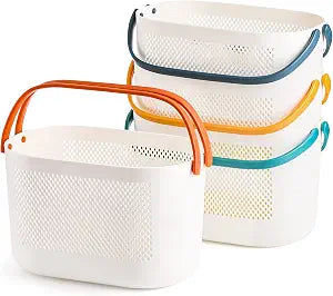 AVLA 4 Pack Portable Shower Caddy Basket, Plastic Storage Baskets with Handles, Drainage Toiletry Organizer Bin, Dorm Shower Tote Bag for Bathroom, Kitchen, Closet, Bedroom, College, Gym, Camp