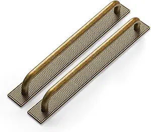 2 Pack Antique Brass Cabinet Pulls with Backplate, Solid Zinc Alloy 7.6'' Hole Centers Drawer Handles, Vintage Style Hardware for Bedroom, Kitchen Cupboard