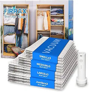 12 Pack Vacuum Seal Bags for Clothing (3J+3L+3M+3S) Vacuum Storage Bags with Electric Pump, Space Saver Vacuum Bags for Clothes, Blankets, Bedding